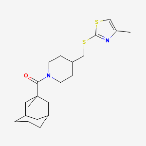 molecular formula C21H30N2OS2 B2941079 (1s,3s)-Adamantan-1-yl(4-(((4-methylthiazol-2-yl)thio)methyl)piperidin-1-yl)methanone CAS No. 1421497-16-6
