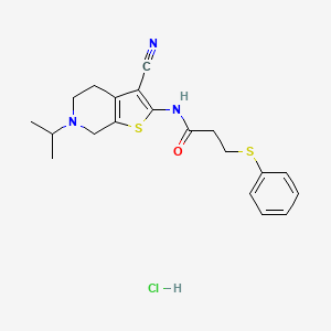 molecular formula C20H24ClN3OS2 B2941163 N-(3-cyano-6-isopropyl-4,5,6,7-tetrahydrothieno[2,3-c]pyridin-2-yl)-3-(phenylthio)propanamide hydrochloride CAS No. 1216885-07-2