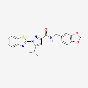 molecular formula C22H20N4O3S B2941198 N-(benzo[d][1,3]dioxol-5-ylmethyl)-1-(benzo[d]thiazol-2-yl)-5-isopropyl-1H-pyrazole-3-carboxamide CAS No. 1013838-32-8