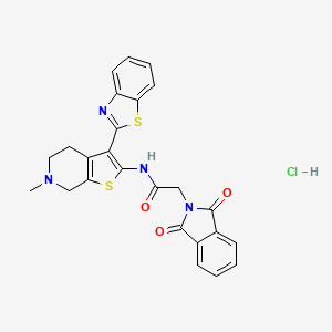 molecular formula C25H21ClN4O3S2 B2941222 N-(3-(benzo[d]thiazol-2-yl)-6-methyl-4,5,6,7-tetrahydrothieno[2,3-c]pyridin-2-yl)-2-(1,3-dioxoisoindolin-2-yl)acetamide hydrochloride CAS No. 1184995-19-4