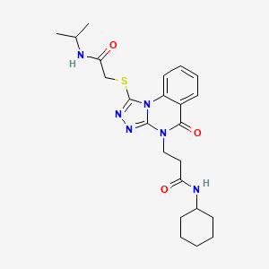 molecular formula C23H30N6O3S B2941223 N-cyclohexyl-3-[5-oxo-1-({[(propan-2-yl)carbamoyl]methyl}sulfanyl)-4H,5H-[1,2,4]triazolo[4,3-a]quinazolin-4-yl]propanamide CAS No. 1112308-55-0