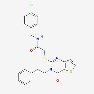 molecular formula C23H20ClN3O2S2 B2941234 N-[(4-chlorophenyl)methyl]-2-{[4-oxo-3-(2-phenylethyl)-3H,4H-thieno[3,2-d]pyrimidin-2-yl]sulfanyl}acetamide CAS No. 894244-70-3