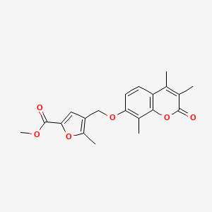 molecular formula C20H20O6 B2941252 Methyl 5-methyl-4-[(3,4,8-trimethyl-2-oxochromen-7-yl)oxymethyl]furan-2-carboxylate CAS No. 374710-95-9