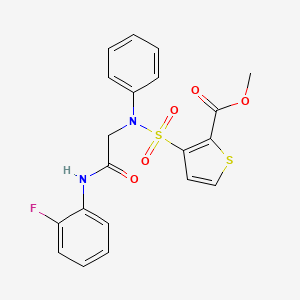molecular formula C20H17FN2O5S2 B2941280 methyl 3-({[(2-fluorophenyl)carbamoyl]methyl}(phenyl)sulfamoyl)thiophene-2-carboxylate CAS No. 895264-77-4