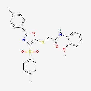 molecular formula C26H24N2O5S2 B2941285 N-(2-METHOXYPHENYL)-2-{[4-(4-METHYLBENZENESULFONYL)-2-(4-METHYLPHENYL)-1,3-OXAZOL-5-YL]SULFANYL}ACETAMIDE CAS No. 850926-53-3