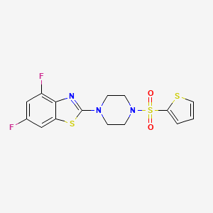 molecular formula C15H13F2N3O2S3 B2941367 4,6-Difluoro-2-(4-(thiophen-2-ylsulfonyl)piperazin-1-yl)benzo[d]thiazole CAS No. 955686-06-3