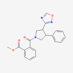 molecular formula C21H19N3O4 B2941372 Methyl 2-[3-(1,2,4-oxadiazol-3-yl)-4-phenylpyrrolidine-1-carbonyl]benzoate CAS No. 2034285-89-5