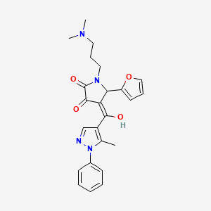 molecular formula C24H26N4O4 B2941386 1-(3-(dimethylamino)propyl)-5-(furan-2-yl)-3-hydroxy-4-(5-methyl-1-phenyl-1H-pyrazole-4-carbonyl)-1H-pyrrol-2(5H)-one CAS No. 1010870-56-0