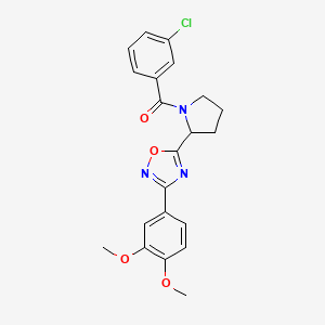 molecular formula C21H20ClN3O4 B2941403 (3-Chlorophenyl)-[2-[3-(3,4-dimethoxyphenyl)-1,2,4-oxadiazol-5-yl]pyrrolidin-1-yl]methanone CAS No. 1795398-30-9