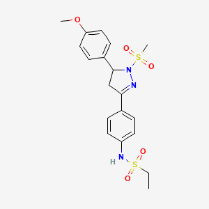 molecular formula C19H23N3O5S2 B2941476 N-(4-(5-(4-methoxyphenyl)-1-(methylsulfonyl)-4,5-dihydro-1H-pyrazol-3-yl)phenyl)ethanesulfonamide CAS No. 851781-52-7