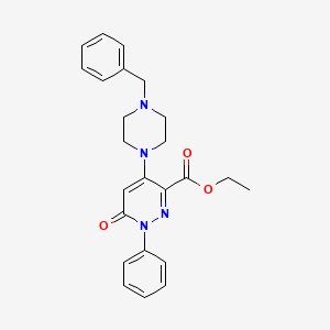 molecular formula C24H26N4O3 B2941497 Ethyl 4-(4-benzylpiperazin-1-yl)-6-oxo-1-phenyl-1,6-dihydropyridazine-3-carboxylate CAS No. 923200-64-0