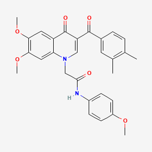 molecular formula C29H28N2O6 B2941504 2-[3-(3,4-dimethylbenzoyl)-6,7-dimethoxy-4-oxoquinolin-1-yl]-N-(4-methoxyphenyl)acetamide CAS No. 866590-07-0