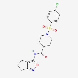 molecular formula C18H20ClN3O4S B2941507 1-((4-chlorophenyl)sulfonyl)-N-(5,6-dihydro-4H-cyclopenta[c]isoxazol-3-yl)piperidine-4-carboxamide CAS No. 941879-26-1