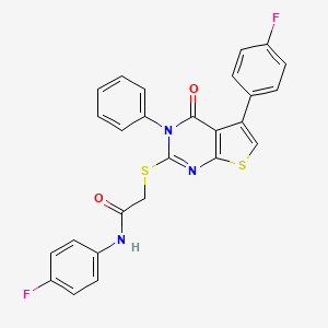 molecular formula C26H17F2N3O2S2 B2941583 N-(4-fluorophenyl)-2-((5-(4-fluorophenyl)-4-oxo-3-phenyl-3,4-dihydrothieno[2,3-d]pyrimidin-2-yl)thio)acetamide CAS No. 670269-69-9