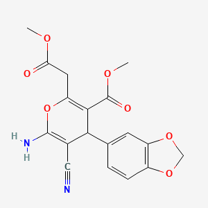 molecular formula C18H16N2O7 B2941599 methyl 6-amino-4-(1,3-benzodioxol-5-yl)-5-cyano-2-(2-methoxy-2-oxoethyl)-4H-pyran-3-carboxylate CAS No. 861211-20-3