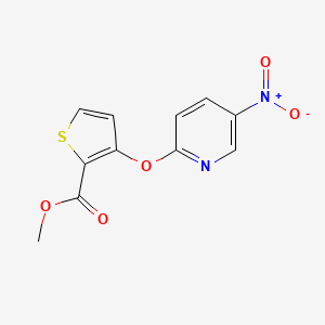 molecular formula C11H8N2O5S B2941608 Methyl 3-[(5-nitro-2-pyridinyl)oxy]-2-thiophenecarboxylate 