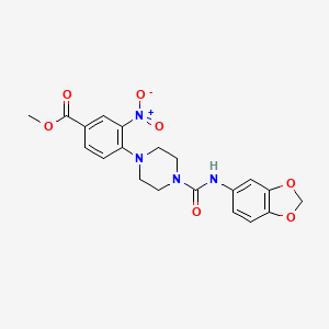 molecular formula C20H20N4O7 B2941624 Methyl 4-{4-[(1,3-benzodioxol-5-ylamino)carbonyl]piperazino}-3-nitrobenzenecarboxylate CAS No. 692732-89-1