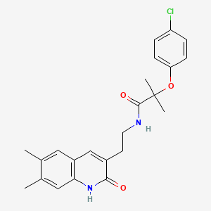 2-(4-chlorophenoxy)-N-[2-(6,7-dimethyl-2-oxo-1H-quinolin-3-yl)ethyl]-2-methylpropanamide