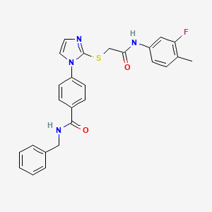 molecular formula C26H23FN4O2S B2941694 N-benzyl-4-[2-({[(3-fluoro-4-methylphenyl)carbamoyl]methyl}sulfanyl)-1H-imidazol-1-yl]benzamide CAS No. 1207018-94-7