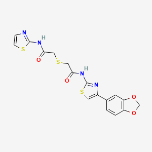 molecular formula C17H14N4O4S3 B2941713 N-(4-(benzo[d][1,3]dioxol-5-yl)thiazol-2-yl)-2-((2-oxo-2-(thiazol-2-ylamino)ethyl)thio)acetamide CAS No. 681225-06-9