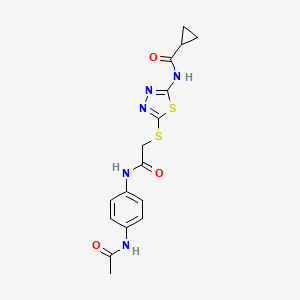 molecular formula C16H17N5O3S2 B2941726 N-[5-({[(4-acetamidophenyl)carbamoyl]methyl}sulfanyl)-1,3,4-thiadiazol-2-yl]cyclopropanecarboxamide CAS No. 893331-86-7