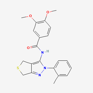 molecular formula C21H21N3O3S B2941740 3,4-dimethoxy-N-[2-(2-methylphenyl)-2H,4H,6H-thieno[3,4-c]pyrazol-3-yl]benzamide CAS No. 361172-26-1