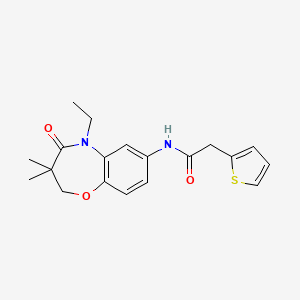 molecular formula C19H22N2O3S B2941866 N-(5-ethyl-3,3-dimethyl-4-oxo-2,3,4,5-tetrahydro-1,5-benzoxazepin-7-yl)-2-(thiophen-2-yl)acetamide CAS No. 921543-99-9