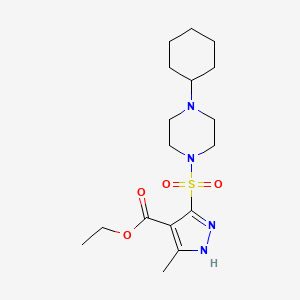 molecular formula C17H28N4O4S B2941895 ethyl 5-((4-cyclohexylpiperazin-1-yl)sulfonyl)-3-methyl-1H-pyrazole-4-carboxylate CAS No. 1296272-83-7