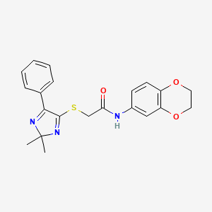 molecular formula C21H21N3O3S B2941899 N-(2,3-dihydro-1,4-benzodioxin-6-yl)-2-[(2,2-dimethyl-5-phenyl-2H-imidazol-4-yl)sulfanyl]acetamide CAS No. 899911-50-3