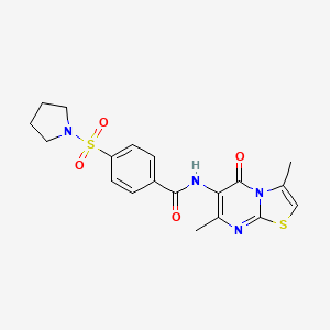 molecular formula C19H20N4O4S2 B2941909 N-(3,7-dimethyl-5-oxo-5H-thiazolo[3,2-a]pyrimidin-6-yl)-4-(pyrrolidin-1-ylsulfonyl)benzamide CAS No. 946223-40-1