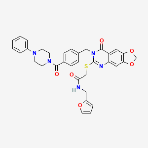 molecular formula C34H31N5O6S B2941950 N-[(furan-2-yl)methyl]-2-[(8-oxo-7-{[4-(4-phenylpiperazine-1-carbonyl)phenyl]methyl}-2H,7H,8H-[1,3]dioxolo[4,5-g]quinazolin-6-yl)sulfanyl]acetamide CAS No. 689759-42-0