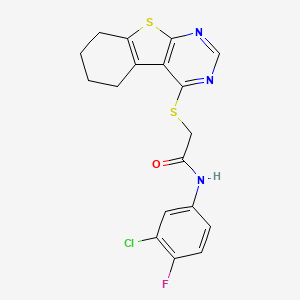 molecular formula C18H15ClFN3OS2 B2941976 N-(3-chloro-4-fluorophenyl)-2-(5,6,7,8-tetrahydro[1]benzothieno[2,3-d]pyrimidin-4-ylsulfanyl)acetamide CAS No. 677734-44-0