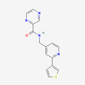 molecular formula C15H12N4OS B2941986 N-((2-(thiophen-3-yl)pyridin-4-yl)methyl)pyrazine-2-carboxamide CAS No. 2034315-05-2