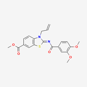 molecular formula C21H20N2O5S B2942100 Methyl 2-(3,4-dimethoxybenzoyl)imino-3-prop-2-enyl-1,3-benzothiazole-6-carboxylate CAS No. 942011-42-9