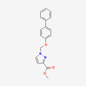 molecular formula C18H16N2O3 B2942115 Methyl 1-(([1,1'-biphenyl]-4-yloxy)methyl)-1H-pyrazole-3-carboxylate CAS No. 1003988-82-6