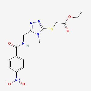 molecular formula C15H17N5O5S B2942160 ethyl 2-[(4-methyl-5-{[(4-nitrophenyl)formamido]methyl}-4H-1,2,4-triazol-3-yl)sulfanyl]acetate CAS No. 689749-66-4