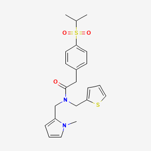 2-(4-(isopropylsulfonyl)phenyl)-N-((1-methyl-1H-pyrrol-2-yl)methyl)-N-(thiophen-2-ylmethyl)acetamide