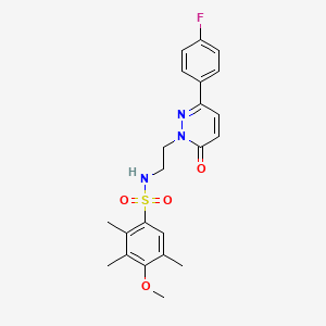 molecular formula C22H24FN3O4S B2942211 N-(2-(3-(4-fluorophenyl)-6-oxopyridazin-1(6H)-yl)ethyl)-4-methoxy-2,3,5-trimethylbenzenesulfonamide CAS No. 921553-21-1