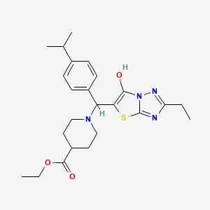 molecular formula C24H32N4O3S B2942276 Ethyl 1-((2-ethyl-6-hydroxythiazolo[3,2-b][1,2,4]triazol-5-yl)(4-isopropylphenyl)methyl)piperidine-4-carboxylate CAS No. 886907-26-2