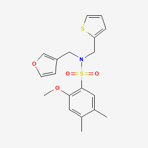 molecular formula C19H21NO4S2 B2942313 N-(furan-3-ylmethyl)-2-methoxy-4,5-dimethyl-N-(thiophen-2-ylmethyl)benzenesulfonamide CAS No. 1428358-99-9