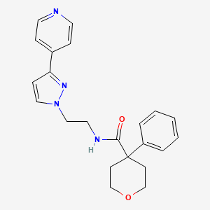 molecular formula C22H24N4O2 B2942352 4-phenyl-N-{2-[3-(pyridin-4-yl)-1H-pyrazol-1-yl]ethyl}oxane-4-carboxamide CAS No. 1448026-58-1