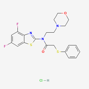 molecular formula C21H22ClF2N3O2S2 B2942426 N-(4,6-DIFLUORO-1,3-BENZOTHIAZOL-2-YL)-N-[2-(MORPHOLIN-4-YL)ETHYL]-2-(PHENYLSULFANYL)ACETAMIDE HYDROCHLORIDE CAS No. 1215726-49-0