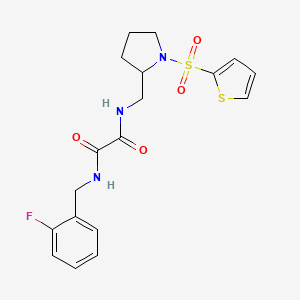 molecular formula C18H20FN3O4S2 B2942433 N1-(2-fluorobenzyl)-N2-((1-(thiophen-2-ylsulfonyl)pyrrolidin-2-yl)methyl)oxalamide CAS No. 896283-85-5