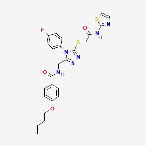 molecular formula C25H25FN6O3S2 B2942435 4-butoxy-N-((4-(4-fluorophenyl)-5-((2-oxo-2-(thiazol-2-ylamino)ethyl)thio)-4H-1,2,4-triazol-3-yl)methyl)benzamide CAS No. 393874-88-9