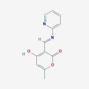 molecular formula C12H10N2O3 B2942572 4-hydroxy-6-methyl-3-[(1E)-[(pyridin-2-yl)imino]methyl]-2H-pyran-2-one CAS No. 461673-16-5
