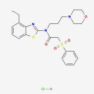 molecular formula C24H30ClN3O4S2 B2942582 N-(4-ethylbenzo[d]thiazol-2-yl)-N-(3-morpholinopropyl)-2-(phenylsulfonyl)acetamide hydrochloride CAS No. 1177927-14-8
