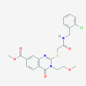 molecular formula C22H22ClN3O5S B2942595 methyl 2-[({[(2-chlorophenyl)methyl]carbamoyl}methyl)sulfanyl]-3-(2-methoxyethyl)-4-oxo-3,4-dihydroquinazoline-7-carboxylate CAS No. 422530-99-2