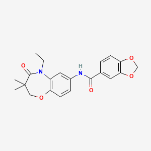 molecular formula C21H22N2O5 B2942605 N-(5-ethyl-3,3-dimethyl-4-oxo-2,3,4,5-tetrahydro-1,5-benzoxazepin-7-yl)-2H-1,3-benzodioxole-5-carboxamide CAS No. 921790-07-0