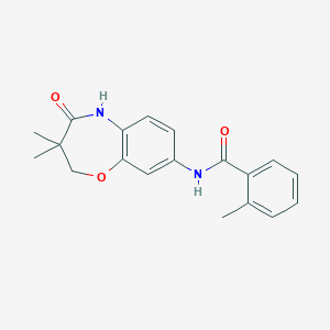 molecular formula C19H20N2O3 B2942606 N-(3,3-dimethyl-4-oxo-2,3,4,5-tetrahydro-1,5-benzoxazepin-8-yl)-2-methylbenzamide CAS No. 921834-94-8