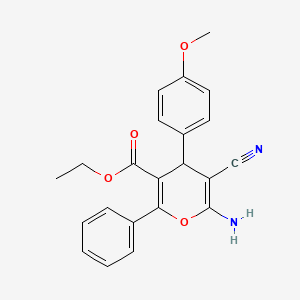 molecular formula C22H20N2O4 B2942611 ethyl 6-amino-5-cyano-4-(4-methoxyphenyl)-2-phenyl-4H-pyran-3-carboxylate CAS No. 72916-30-4